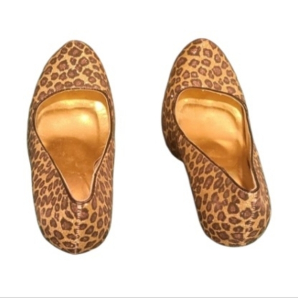 QUPID NEUTRAL 107 Gold Bronze Leopard Glitter Platform Pumps Size 8 - Picture 8 of 12